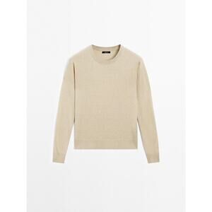 Massimo Dutti Silk Cotton Blend Crewneck Lightweight Sweater Beige NEW Sz Medium